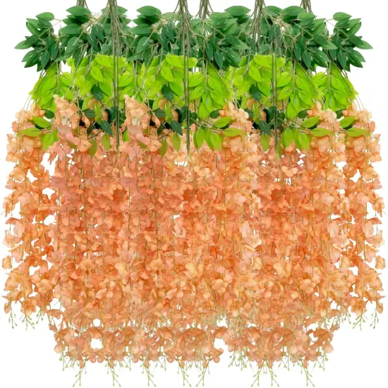 24 Pack Orange Wisteria Hanging Flowers Garland, 3.77 Feet Artificial Flower Vines, Fake Wisteria, Artificial Vines Hanging Garland for Backdrop Outdoor Yard Garden Decor {1}