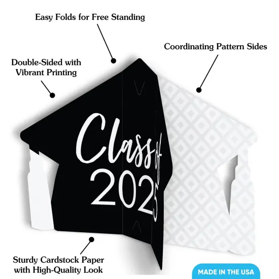 Big Dot of Happiness 8 Count Black and White Graduation 3D Centerpiece Table Decorations, Freestanding Class of 2025 Grad Party Centerpieces {4}