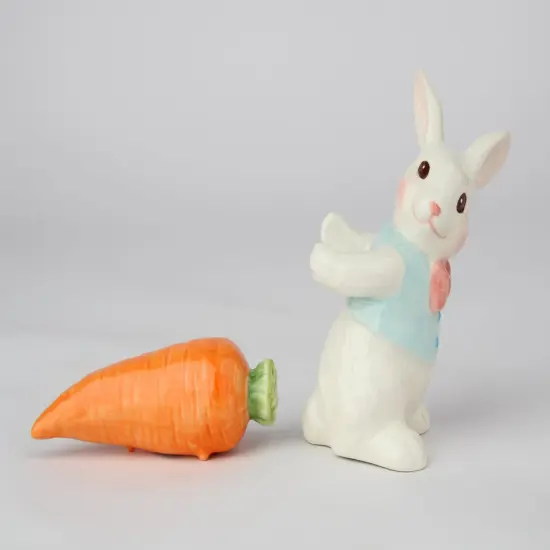 Ceramic Easter Bunny Rabbit Carrying Carrot Stick Salt and Pepper Shakers, Gift for Her, Gift for Mom, Kitchen D&eacute;cor, Spring D&eacute;cor {5}