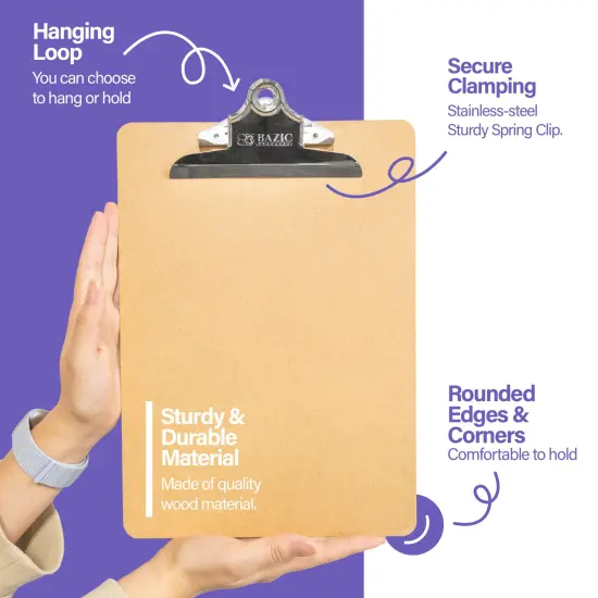 BAZIC Hardboard Clipboard Standard Size w/ Sturdy Spring Clip {3}