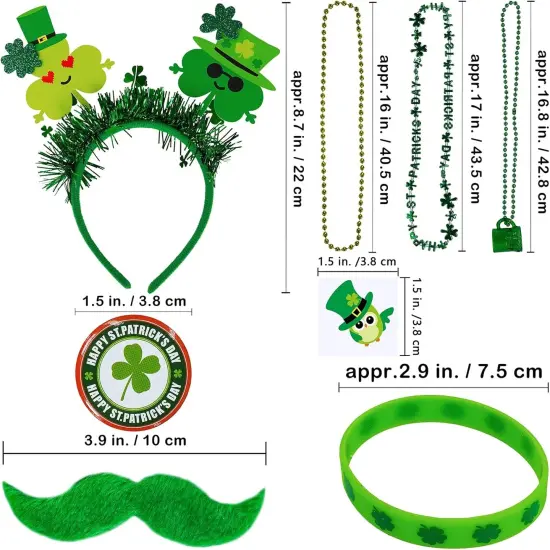 58 Pcs St. Patrick's Day Novelty Jewelry Assortment: Necklaces, Head Boppers, Bracelets, Mustaches, Tattoos & Accessories for St. Patty's Day Irish Party Decor {3}