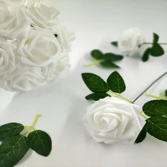 25pcs Artificial Flowers Real Looking Foam Roses Decoration DIY White {3}