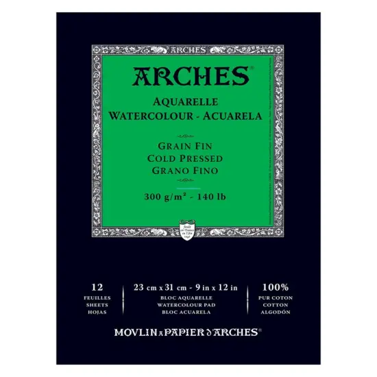 Arches Watercolor Paper 140 lb. Cold Press 12 Sheet Pad 9x12" {1}