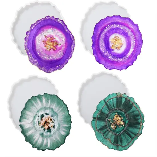 LET'S RESIN Geode Resin Coaster Molds, 4 Pcs Druzy Silicone Agate Coaster Molds {1}