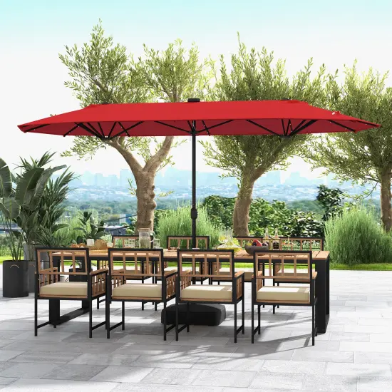 13FT Double-sided Patio Umbrella with Solar Lights for Garden Pool Backyard-Red {3}