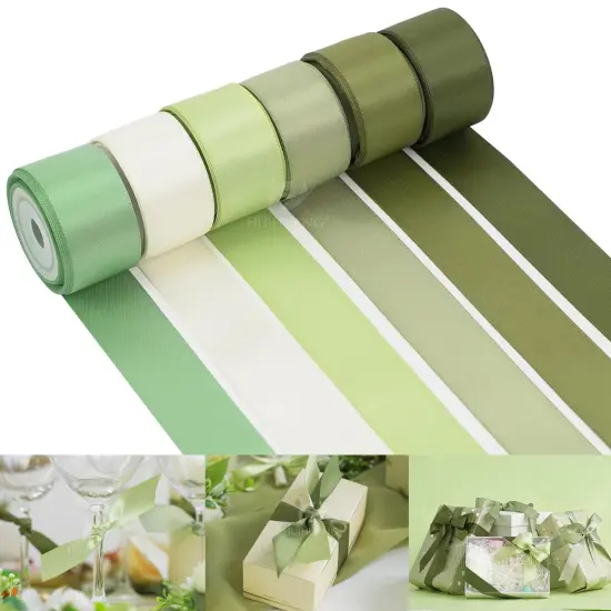 Sage Green Satin Ribbon 1 inch Sage Double-Faced Silk Satin Ribbon for Gift Wrapping Flower Bouquet Wedding Baby Shower Decor Crafts- 6 Colors X 5 Yards Each {2}
