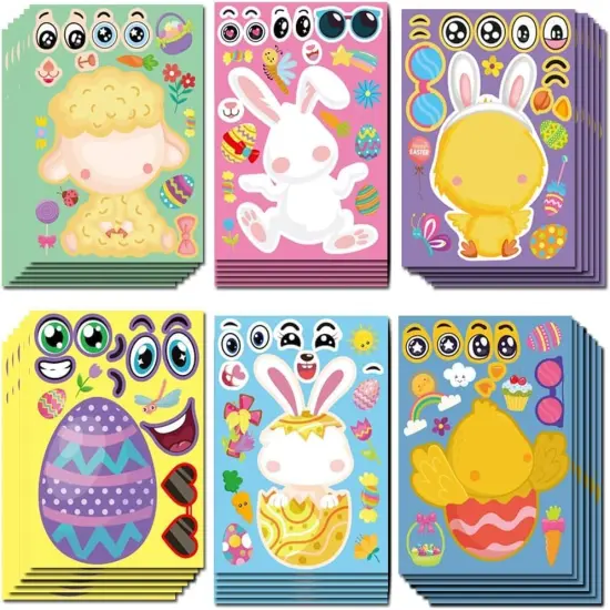 24 Sheets Easter Stickers Make a Face Stickers for Kids DIY Easter Egg Bunny Sticker Sheet for Boys Girls Children Easter Party Supplies Exchange Gifts {1}