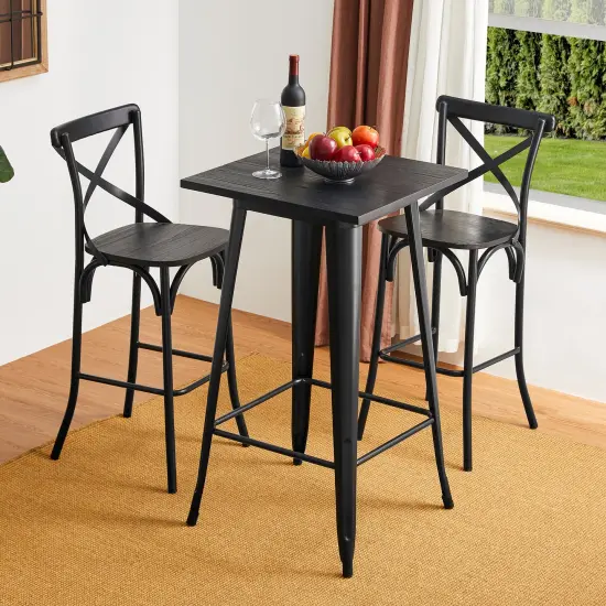 42.50"H Steel Bar Table with Square Elm Wood Top Black {3}