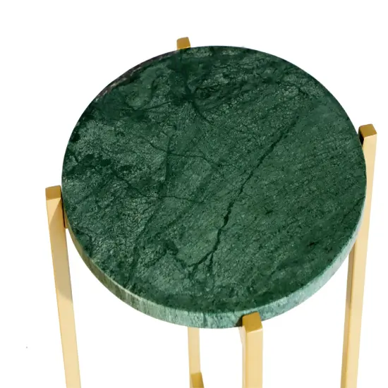 Green Marble Side Table With Golden Metal Frame-21" Height {3}