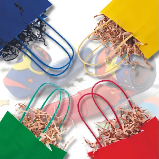 Angels Special Occasions 12 Pack Kraft Bag 8" x 5" - Blue, Yellow, Green & Red Assorted Colors {4}