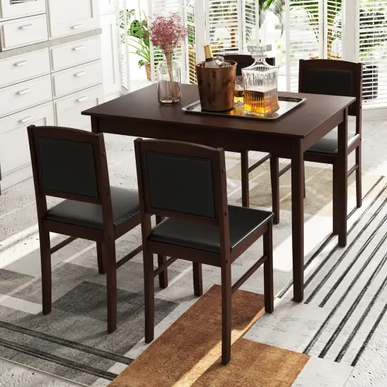 5-Piece Dining Set for 4 with Rubber Wood Legs, Compact Design for Small Dining Room Brown {3}