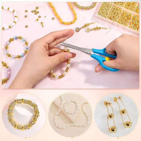 1250 Pieces Gold Spacer Beads for Jewelry Making, Gold Round Beads and Gold Flat Clay Beads for Bracelets Making, Small Gold Filled Beads for Jewelry Making {2}