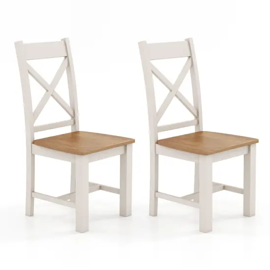 Wooden Dining Chairs Set of 2 with High Back and Rubber Wood Frame-Natural {1}