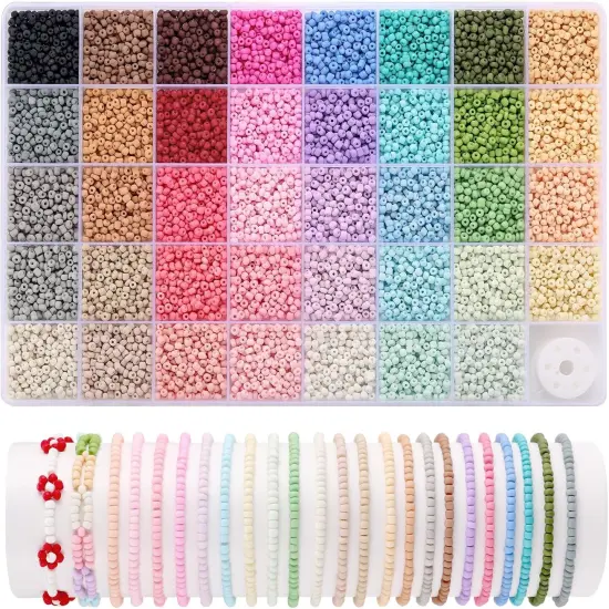 3mm Seed Beads Matte, 39 Colors Frosted Seed Beads for Bracelet Making, Friendship Bracelet Beads for Girls Adults, Small Beads for Jewelry Making DIY Craft {2}