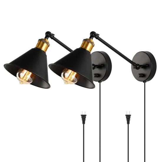 2pcs Adjustable 270 Degrees Dimmable Swing Arm Wall Sconce Hardwired Industrial Plug-In Vintage Lamp Suitable For Bedroom, Bedside, Living Room, Dormitory {1}