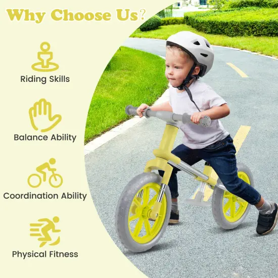 Metal 12 Inch Balance Bike with Adjustable Seat and Rotatable Handlebar Green {5}