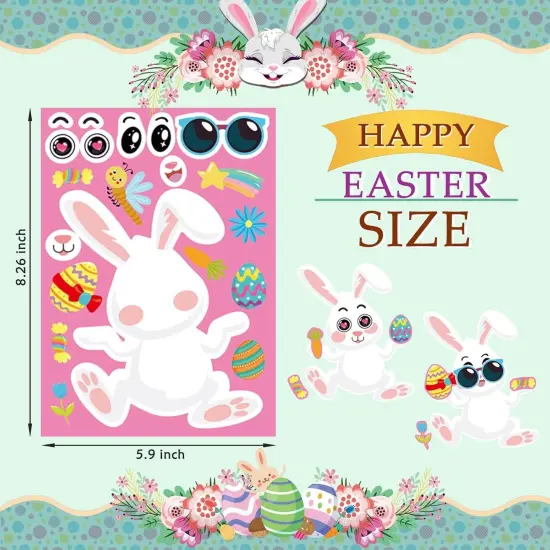 24 Sheets Easter Stickers Make a Face Stickers for Kids DIY Easter Egg Bunny Sticker Sheet for Boys Girls Children Easter Party Supplies Exchange Gifts {5}