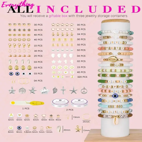 Bracelet Making Kit, 3 Boxes 48 Colors Polymer Clay Beads Set Round Letter Beads for Jewelry Making Kit Friendship Bracelets Thin Heshi Beads with Charms Strings Arts and Crafts Gift for Girls Adults {3}