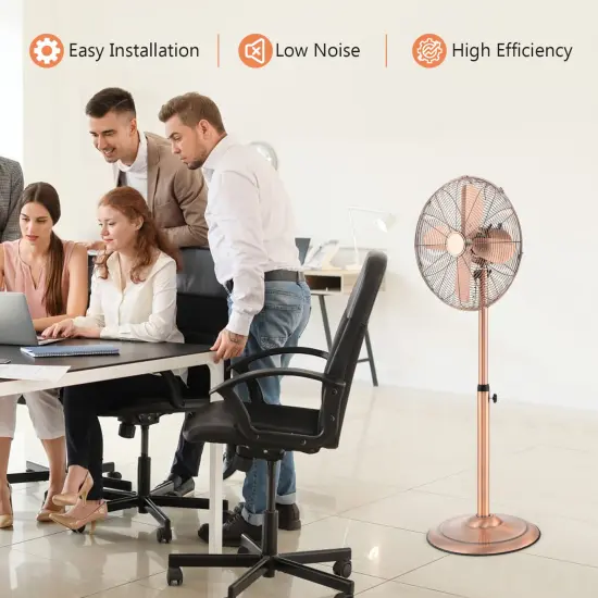 16 Inch Pedestal Standing Fan Oscillating Pedestal Fan with 3 Speeds and Adjustable Height Copper {1}