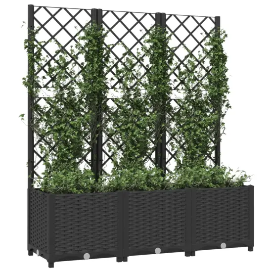 vidaXL Garden Planter with Trellis Black 47.2x15.7x53.5 PP {3}