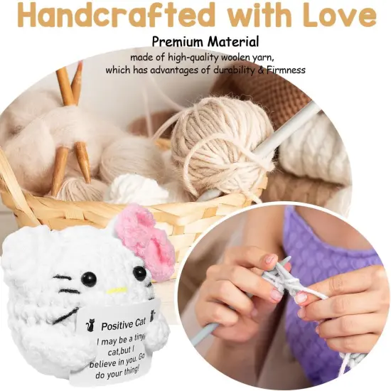 Kitty Stuff Kitty Easter Basket Stuffers Inspirational Crochet Positive Cat Kawaii Handmade Emotional Support Nuggets Cheer Funny Crochet Animals Kitty Gifts for Women Girls Coworker Birthday {4}