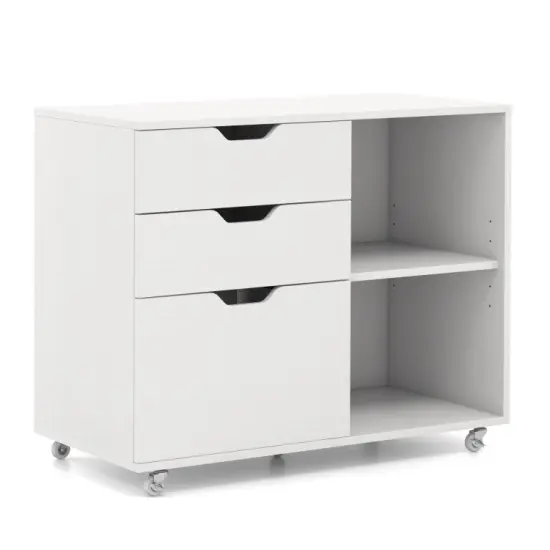 Modern Mobile File Storage Cabinet with Large Tabletop 3 Drawers and Smooth Rolling Wheels Rustic Brown {8}