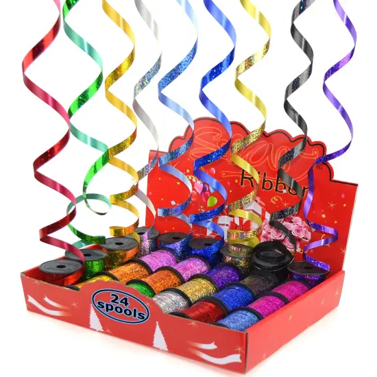 Star 3/16" and 3/8" Holographic Sparkles Curling Ribbon in 12 Colors | 24 Spools in Products Display Quickly | Sparkly Ribbon Great for Gift Wrap and Balloon String {1}