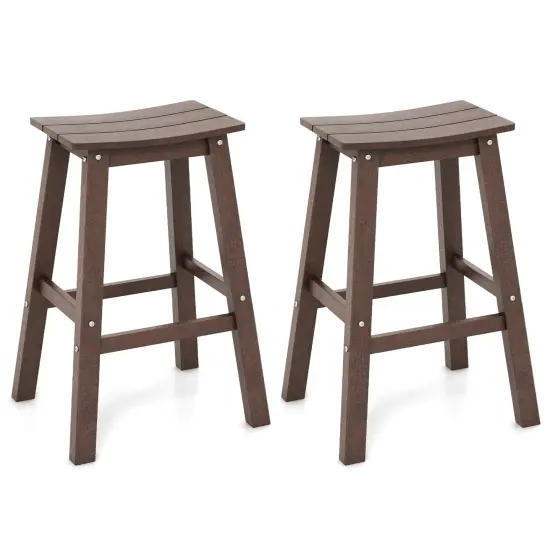 29 Inch HDPE Patio Bar Stool Set of 2, Armless Saddle Design, Weather-Resistant, Outdoor Seating Brown {1}
