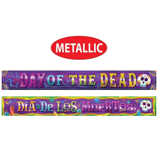12 Pack Bulk Day Of The Dead Metallic Banner Set {5}