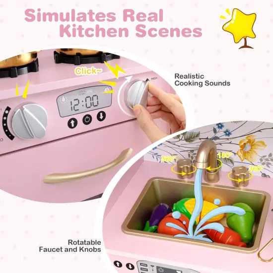 Wooden Pretend Play Kitchen Set for Toddlers, Boys & Girls Ages 3-6 with Cooking Accessories Light Pink {6}