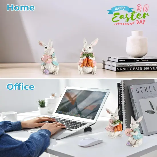 Easter Bunnies, 2 Resin 5'' Bunny Figurines with Resurrection Eggs & Carrots - Hand Painted Statue Spring Decorations for The Home Decor Office Gift (Easter Bunny) {4}