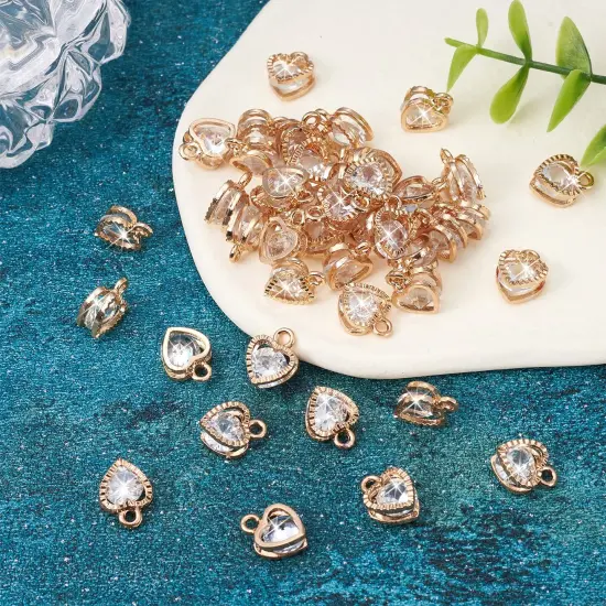 100pcs Cubic Zirconia Alloy Charms Heart Shaped KC Gold Pendants for Jewelry Making Choker Tiny Dangle Accessories Valentine's Day Wedding {2}