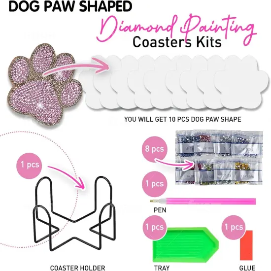 10 pcs Diamond Painting Coasters | Diamond Art Coasters | Dog Paw Diamond Art Painting {2}