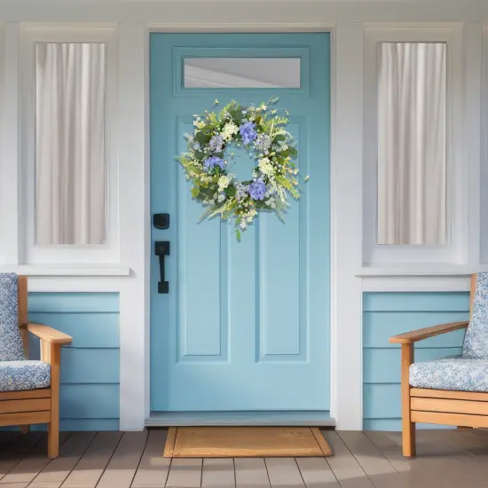 Northlight Eucalyptus, Hyacinths and Hydrangea Fern Spring Wreath - 26" Blue {4}