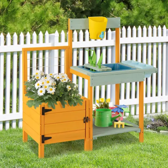 Kids Outdoor Potting Bench with See-Through Window {2}