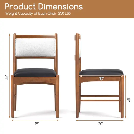 Wooden Dining Chair Set of 2 with Rubber Wood Frame and Faux Sherpa Backrest-Walnut {4}