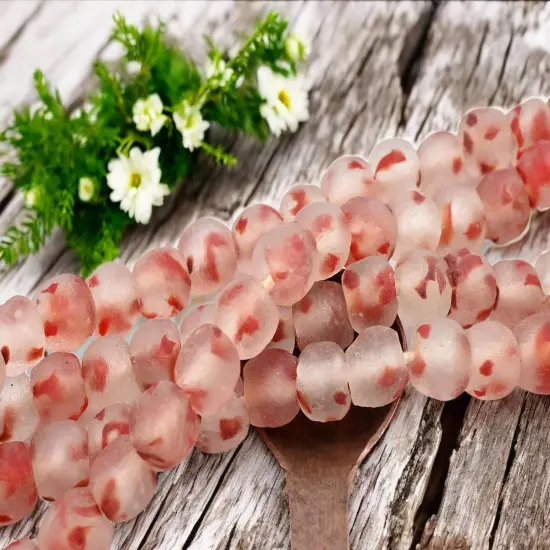 13-15mm Blended Red Crystal African Recycled Glass Beads (10" Strand) {3}