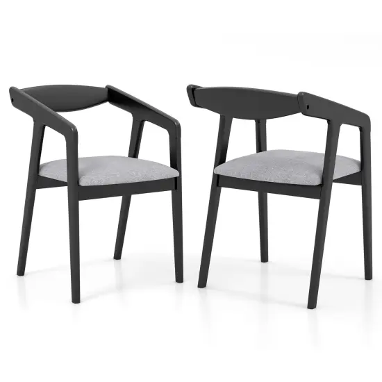 Wooden Dining Chair Set of 2 with Rubber Wood Frame Armrests and Padded Cushion-black {1}