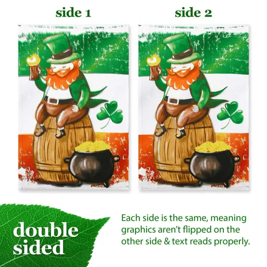 G128 Happy St. Patrick&rsquo;s Day Leprechaun Barrel Gold Garden Flag 12x18 In Double Sided St. Patrick's Day Yard Garden Lawn Decoration {3}