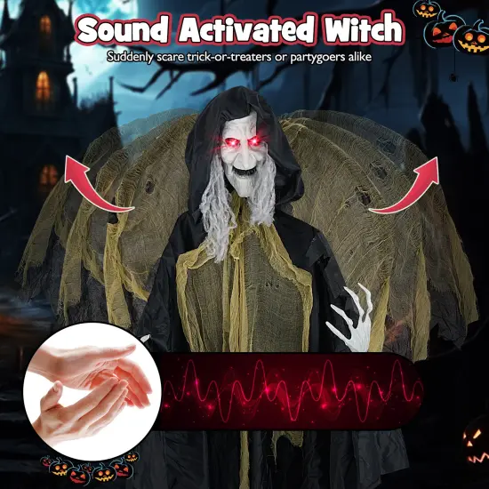 8.2 ft Halloween Standing Witch with Lighted Eyes and Automatic Wing Movement {6}