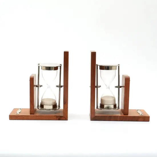 Decorative Wooden Bookend with Hourglass - Tabletop Object {2}