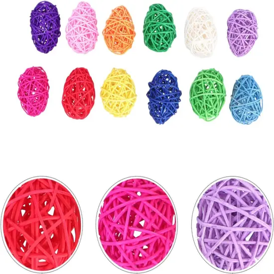 12pcs Rattan Wicker Balls Easter Egg Shape Wicker Ball Woven Eggs Decorative Hanging Eggs for DIY Crafts Vase Fillers Easter Hunt Basket Stuffers Fillers (Random Color) {2}