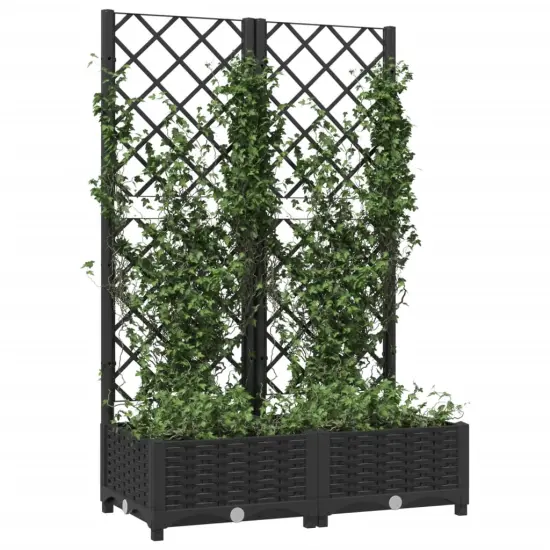 vidaXL Garden Planter with Trellis Black 31.5x15.7x47.8 PP {3}