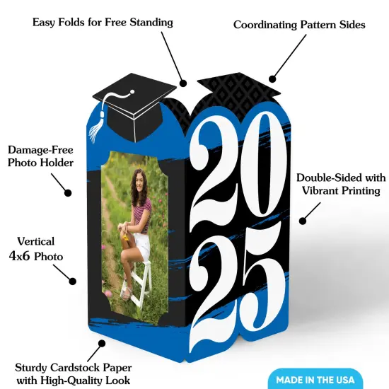 Big Dot of Happiness Blue 2025 Graduation Photo Holder Centerpieces, 4x6 Picture Display Box, Table Decoration Centerpiece for Grad Party Decor, 8 Count {5}