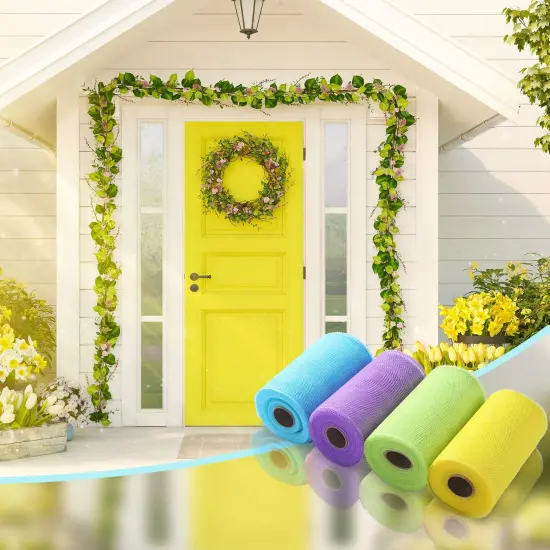 4 Rolls Easter Decor Mesh Ribbon Making Supplies Poly Mesh Ribbon for Halloween Craft Wreaths Decorating 30 Feet Each Roll(6 Inch Wide,Yellow, Green, Blue, Purple) {3}
