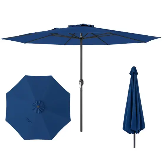 12 Feet Patio Umbrella, Fabric, Crank Handle, 8 Sturdy Ribs, Outdoor Shade for Garden & Deck Navy {10}
