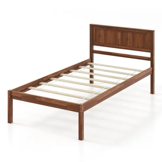 Metal Twin/Full/Queen Size Bed Frame with Wooden Headboard and Slat Support {3}