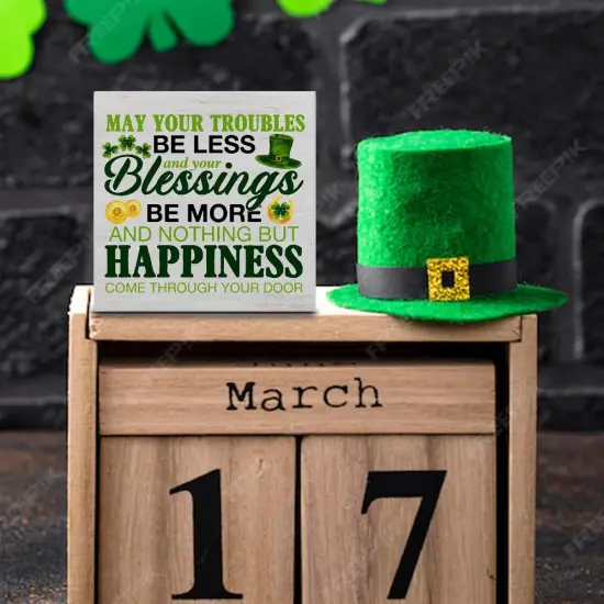 St. Patricks Day Decor, Rustic Irish Blessings Decor May Your Troubles Be Less Wood Block {4}