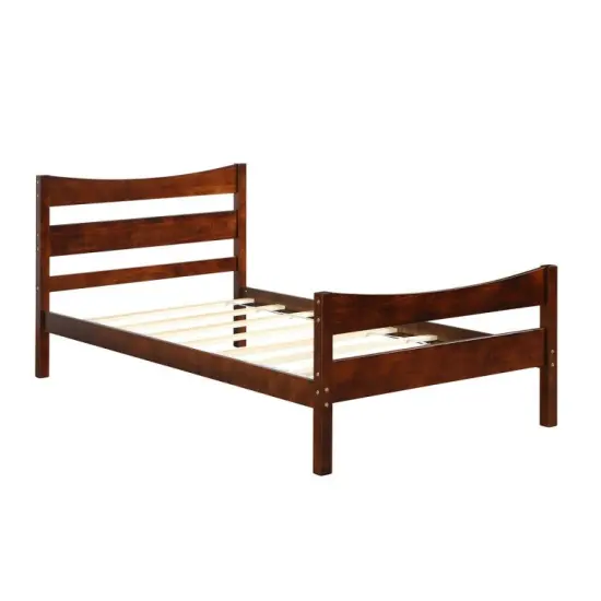 Pine Wood Twin Platform Bed with Headboard Footboard Under-bed Storage and Sturdy Slat Support Walnut {8}
