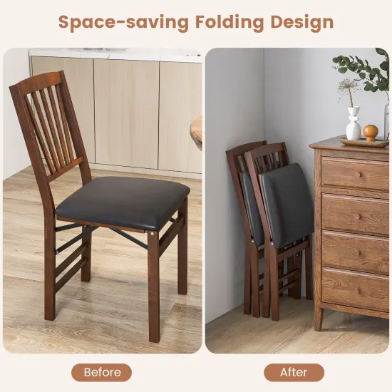 Set of 2 Folding Chairs with Padded Seat and Rubber Wood Frame-Brown {6}
